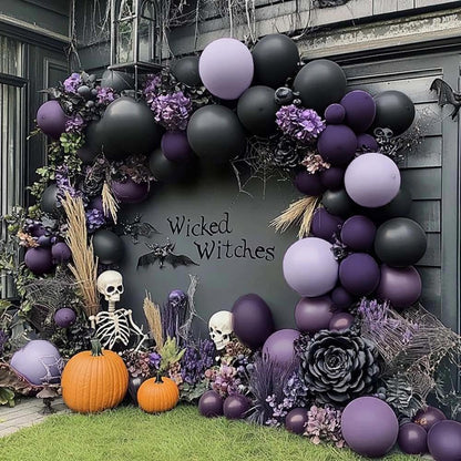 Black Purple Balloon Arch Kit Double Stuffed Dark Purple Black Balloon Garland for Halloween Ghost Witch Birthday Baby Shower Anniversary Party Decorations
