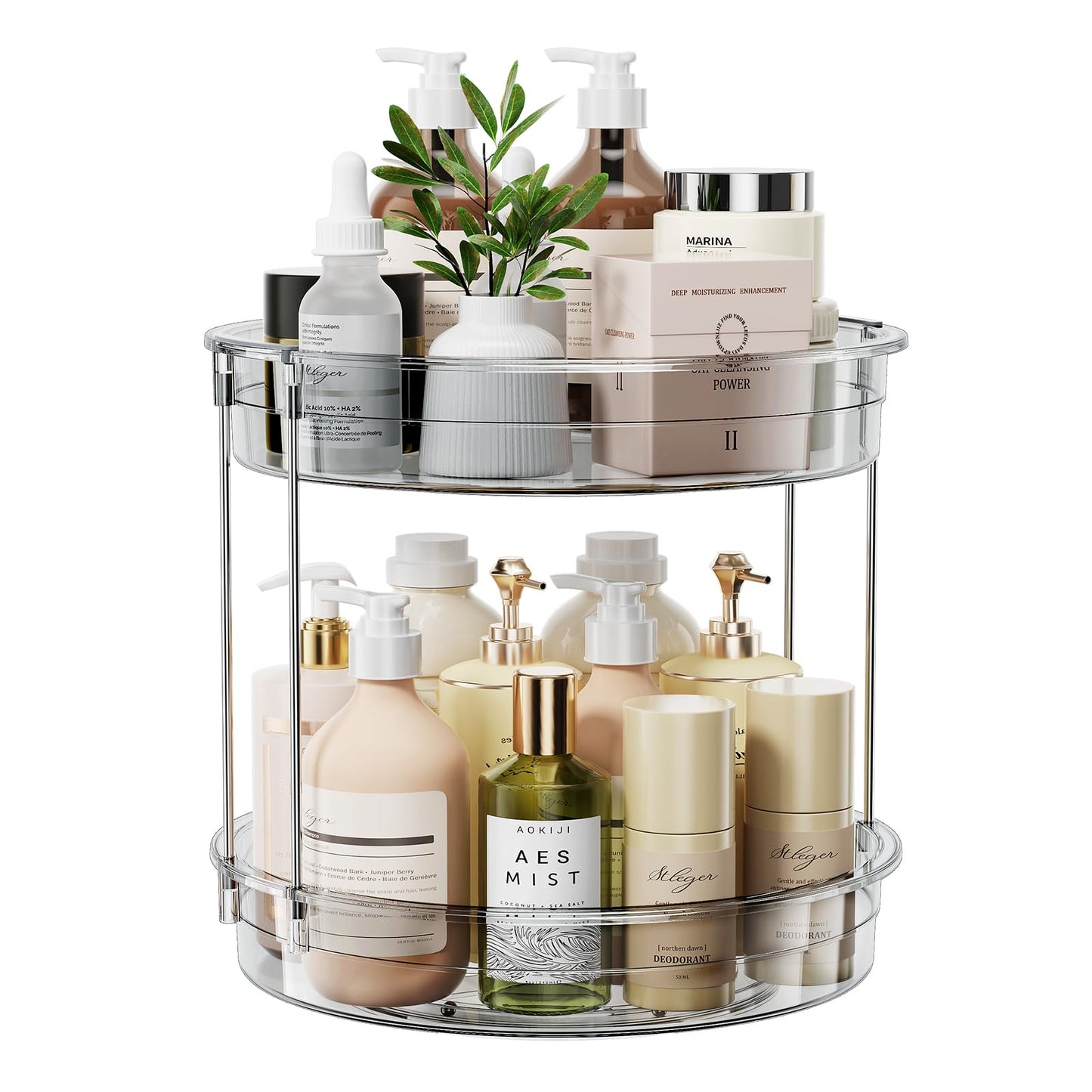 LAMU 2 Tier Lazy Susan Turntable Organizer 9.25'' Rotating Spice Rack Organization for Cabinet, Kitchen, Pantry, Countertop, Bathroom, Vanity, Medicine Cabinet Organizer, Clear