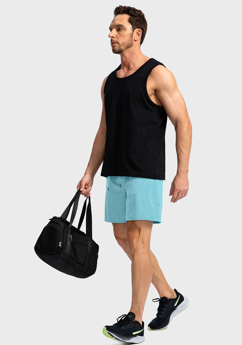 Soothfeel Men's Running Shorts with Zipper Pockets 7 Inch Lightweight Quick Dry Gym Athletic Workout Shorts for Men (Light Blue, L)