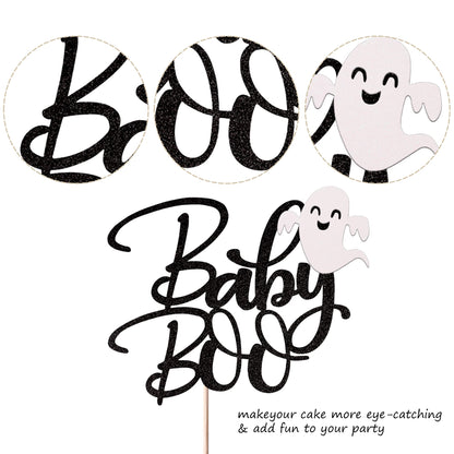 Rsstarxi 1 Pack Ghost Baby Boo Cake Topper Glitter Spooky Little Boo Cake Pick for Halloween Theme Baby Shower Kids Boys Girls Birthday Party Cake Decorations Supplies Black