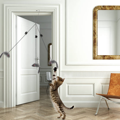 FYNIGO 2 Pcs Self Play Hanging Door Cat Mouse Toys for Bored Indoor Adult Cats Kitten,Interactive Cat Mice Toys for Hunting Exercising Eliminating Boredom, for All Breeds