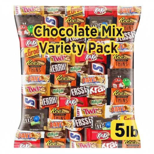 Chocolate Assorted Bulk Candy Variety Pack 5lb - Mini Chocolate Bars, Milk & Dark Chocolate Mix - Individually Wrapped Bulk Candy for Office Snacks, Party Favors and Bags