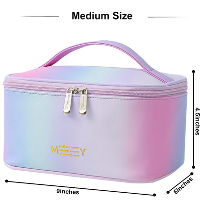 Gradient Makeup Bag Small Travel Cosmetic Bags for Teen Girls Zipper Pouch Makeup Organizer Waterproof Cute Pink Purple Blue Green(Rainbow Pink)