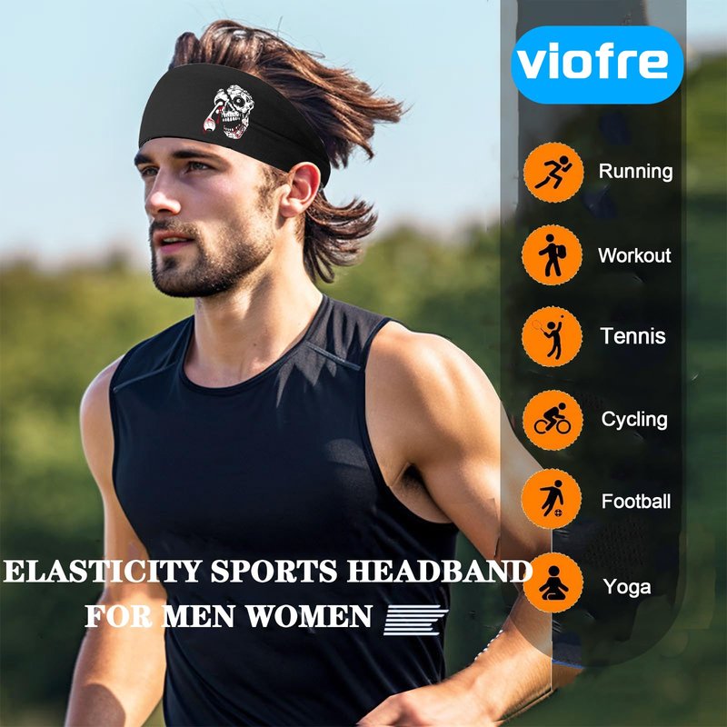 Sweat Band Headbands Men 3 Pcs Sport Sweatbands Headbands for Men Women Skull Workout Cooling Headband Mens Running Headband Head Band Mens Stretchy Hairband Gym Yoga Tennis Athletic