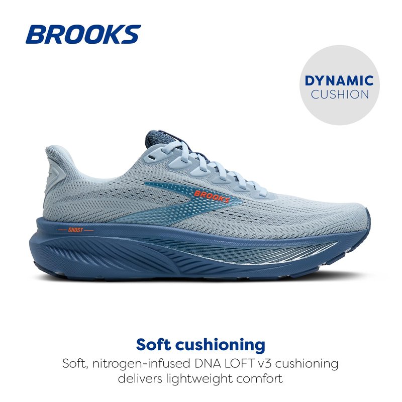 Brooks Men’s Ghost 17 Neutral Running Shoe - Skyway/Moonlight/Orange - 8.5 Medium