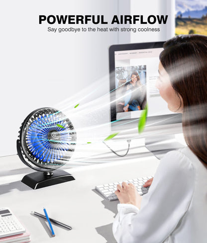JZCreater Mini Desk Fan，3 Speed Ultra-Quiet Operation，Portable USB Cooling Fan for Office Desk, Bedroom Use, Personal Fan with Adjustable Tilt for Summer Indoor/Outdoor,USB-Powered, Black