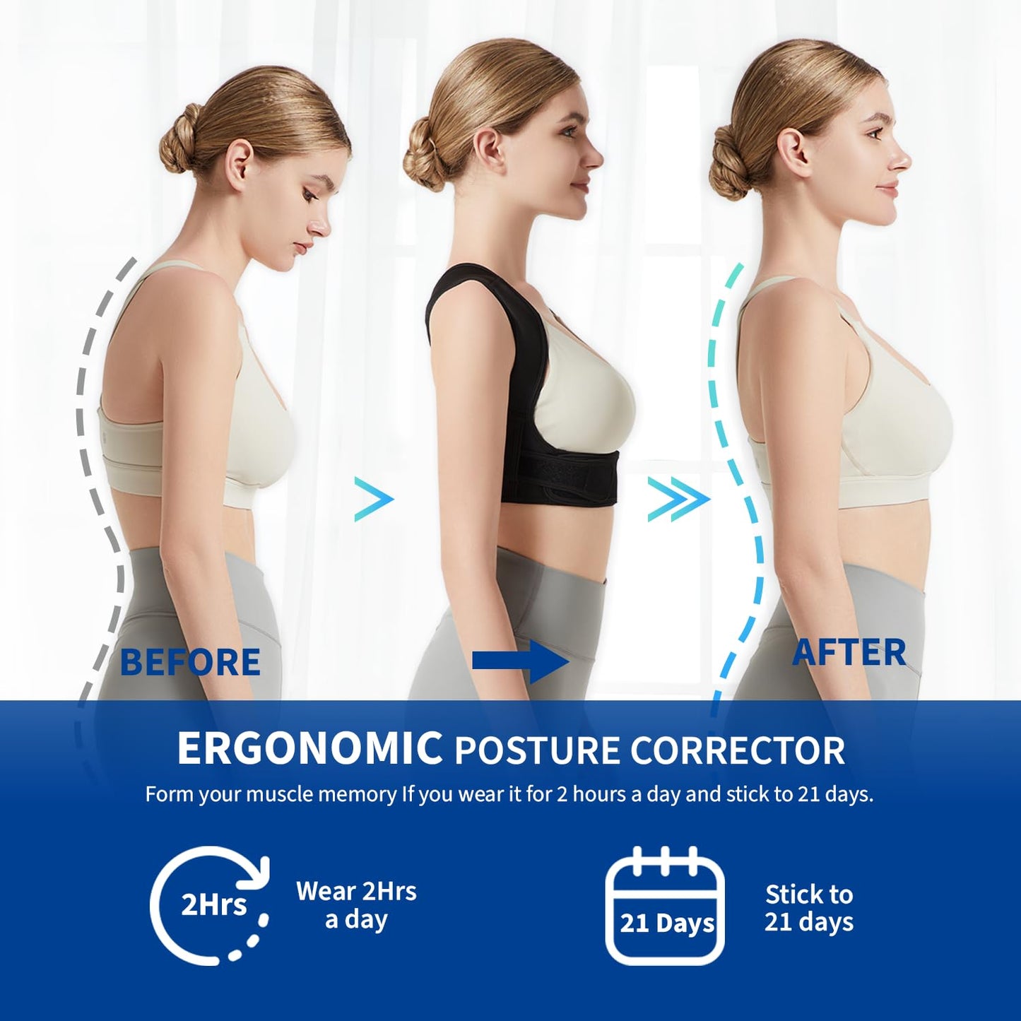 JMPOSE Posture Corrector for Back Support: Adjustable Shoulder Posture Brace for Men and Women (Black, Small/M)