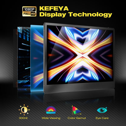 KEFEYA Portable Monitor for Laptop, 14” Full HD IPS Display Screen, Triple Laptop Screen Extender, Work with 13”-17” Mac Windows Chrome