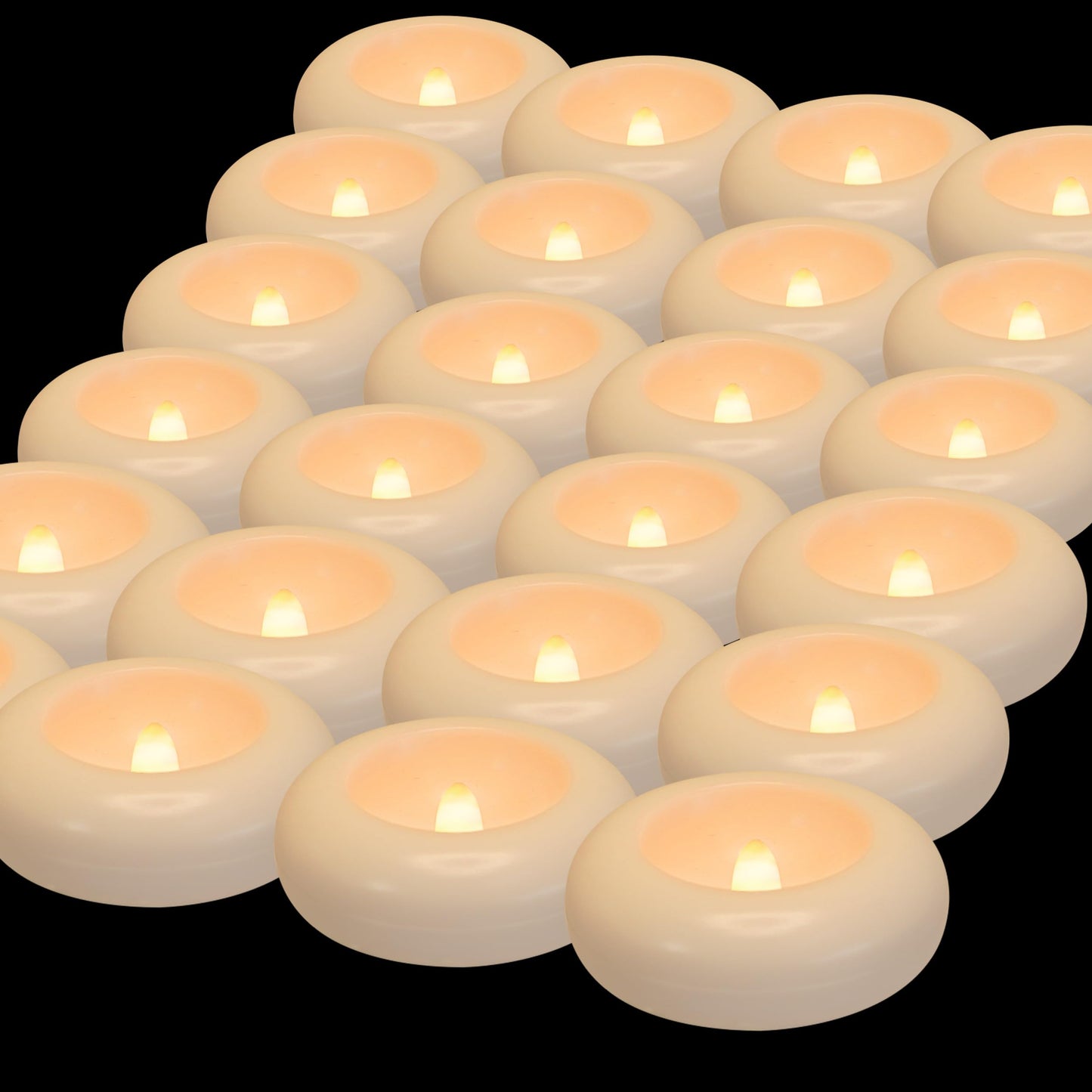 Aignis 24pcs Flameless LED Floating Candles, 120+ Hours Glow Time, 3 Inch Plastic Battery Operated Tealights, Cozy Warm White Light for Romantic Pool/Bathtub/Hot Bath/Wedding Centerpiece Decor
