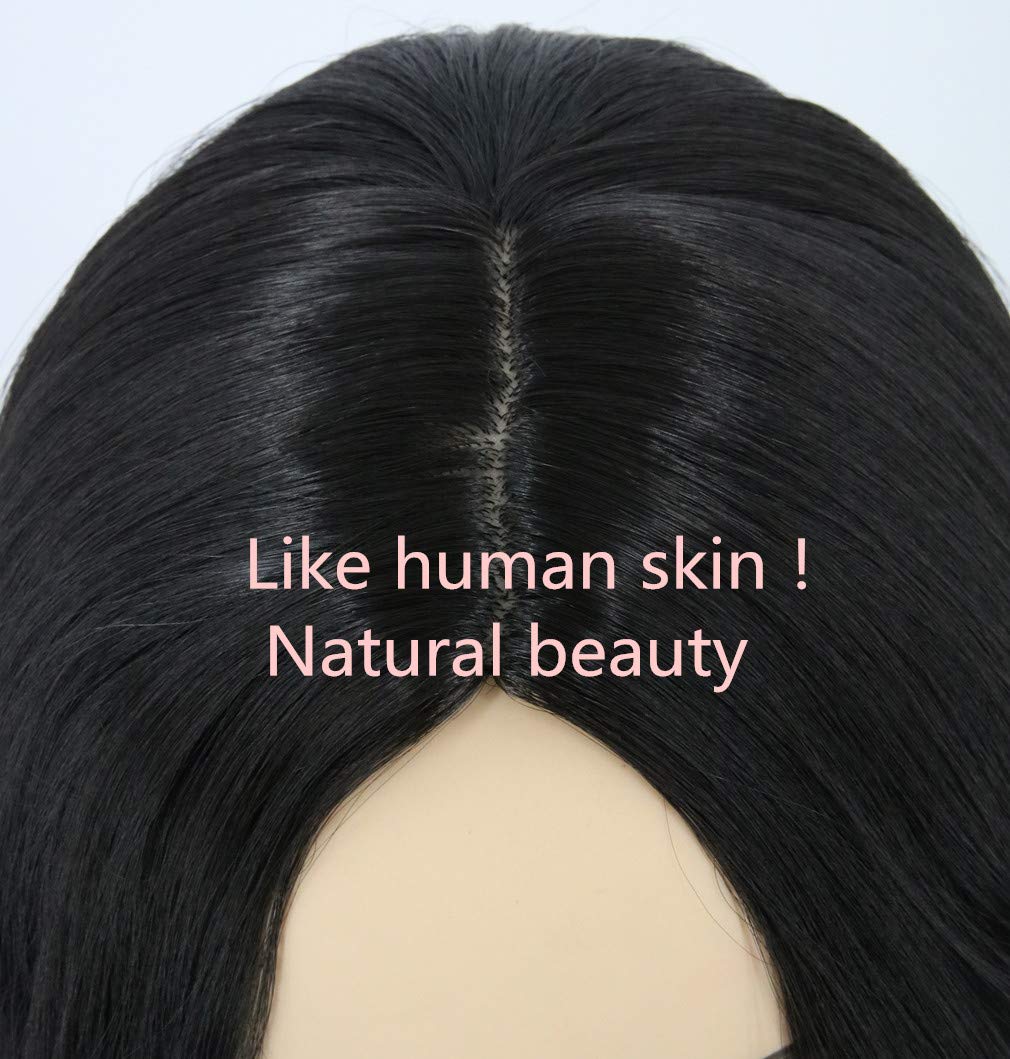 Topcosplay Black Wigs for Women Long Wavy Middle Part Full Wigs Halloween Cosplay Synthetic Wig
