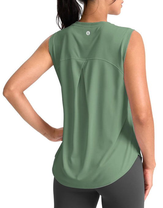 SANTINY Women's Sleeveless Workout Tops Breathable Lightweight Active Tennis Yoga Shirts Athletic Running Tank Tops for Women (Grey Sage_S)
