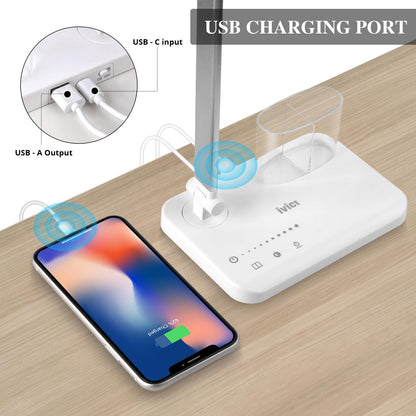 iVict Dual Swing Arm LED Desk Lamps, 5 Light Modes x 10 Brightness Levels Desk Light with USB Charging Port, 45 Minutes Auto Timer Table Lamp, Desk Lamp for Home Office, Bedroom, Reading