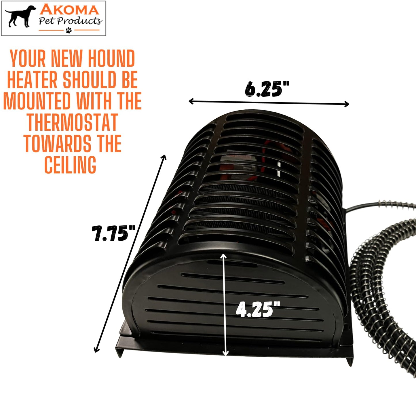 Hound Heater by Akoma Pet Products | 400w Dog House Furnace with 10-Foot Cord | Installs in Minutes | Safe - Dry Heat | Won't Burn Pets