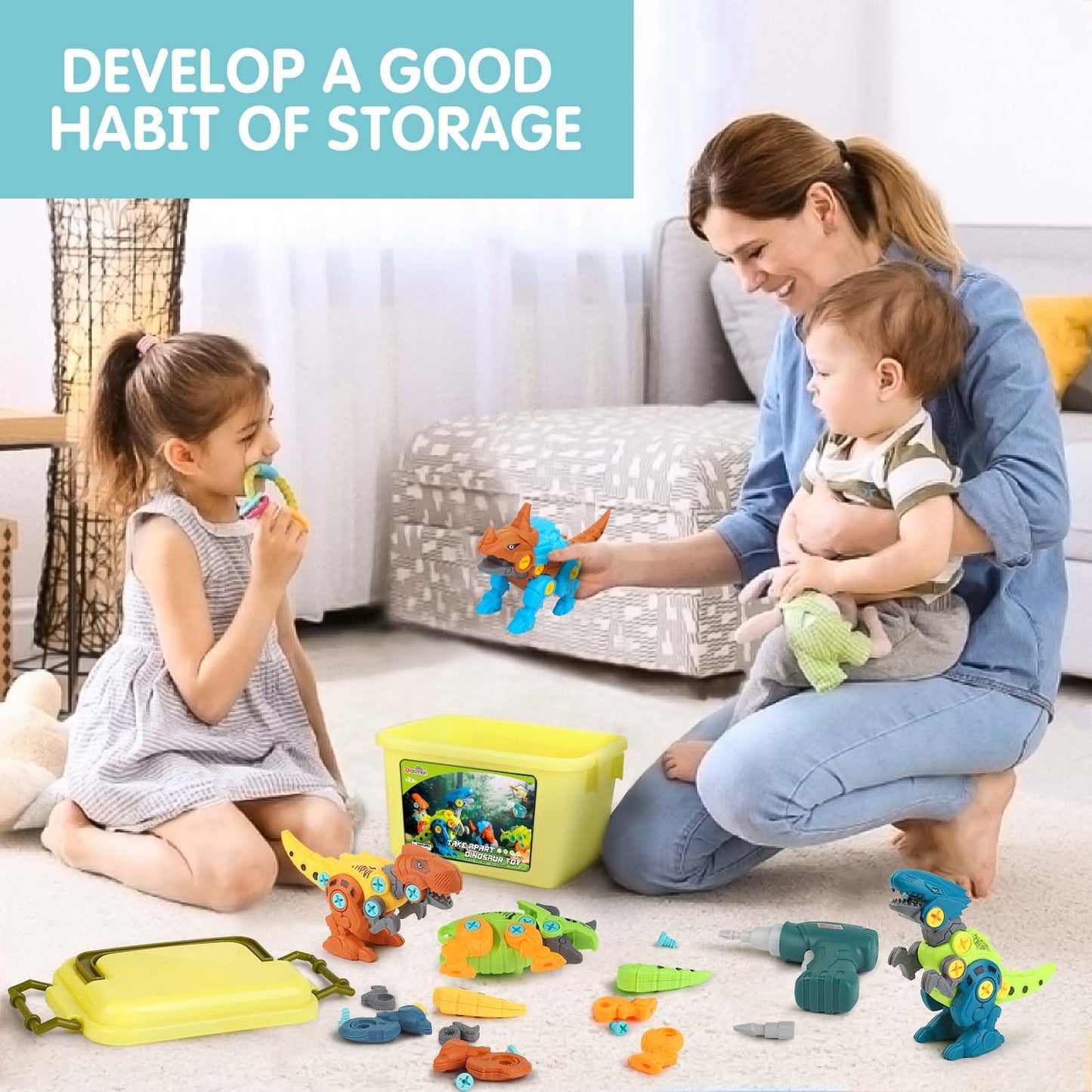 Dreamon Take Apart Dinosaur Toys for Kids with Storage Box Electric Drill DIY Construction Build Set Educational STEM for Boys Girls 3 Years and Up