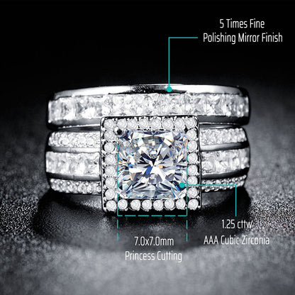 CEJUG 3Ct Wedding Rings for Women Princess Engagement Ring Set Bands 18k White Gold Plated Halo Cz Size 9