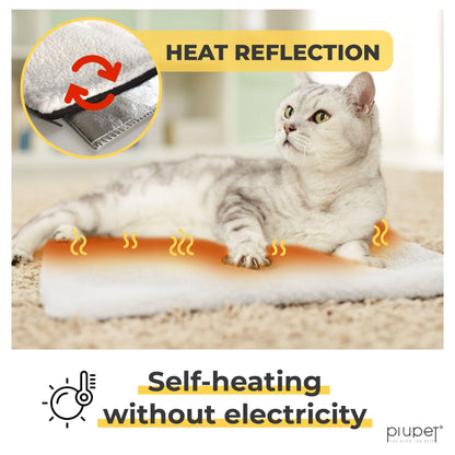 PiuPet® Self Heating Cat Blanket - 60x45cm, No Electricity, Anti-Stress, White