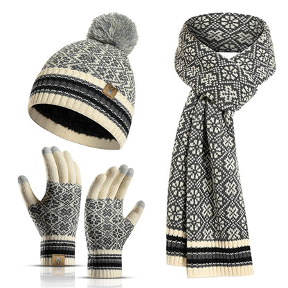 Winter Beanie Hat Long Scarf and Touchscreen Gloves for Women Fleece Lined Skull Cap Neck Scarves for Men 3Pcs