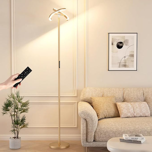 Floor Lamps for Living Room, 40W/2400LM LED Gold Floor Lamp with Touch & Remote Control, 70" Tall Standing Lamp Stepless Dimmable, Modern Torchiere Corner Lamp for Bedroom, Office- Gold