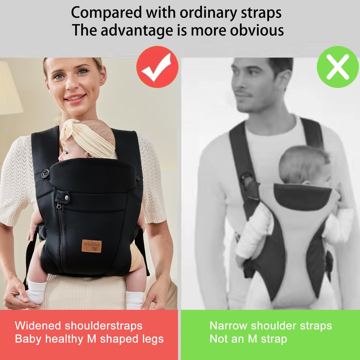 vrbabies Baby Carrier from Newborn, Ice Silk Baby Sling with Adjustable Belt & 3D Breathable Mesh, Face-in and Face-Out Front and Back Carry for Newborns and Older Babies 4-15kg Bl-Belt