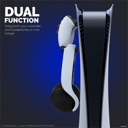 BRAINWAVZ PS5 Game Controller & Headphone Hanger Console Mount for PlayStation PS5 DualSense Gamepad, Hook-On Hanger Bracket (Black)