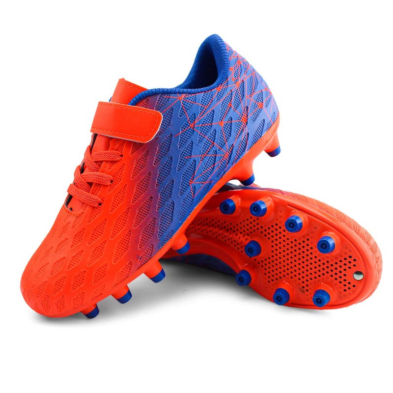 brooman Kids Firm Ground Soccer Cleats Boys Girls Athletic Outdoor Football Shoes(11,Orange Blue)