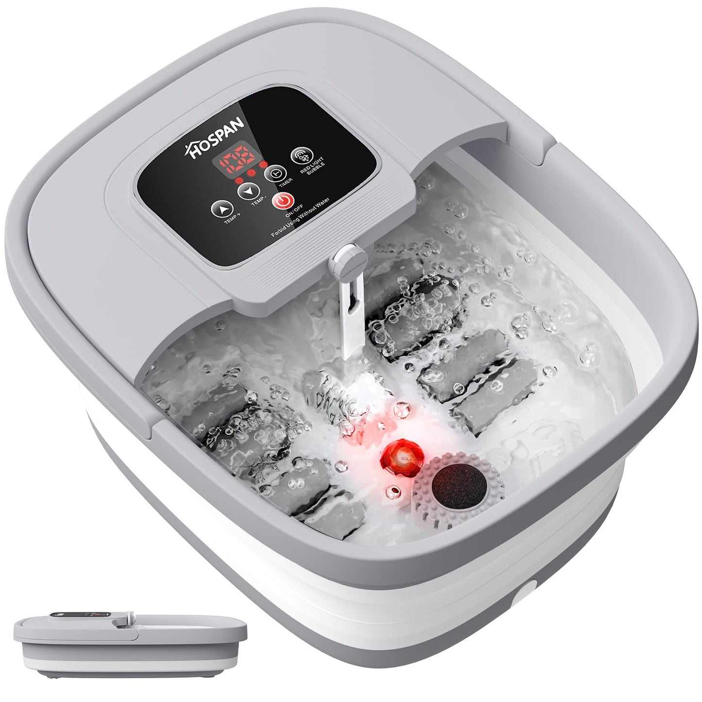 HOSPAN Collapsible Foot Spa with Heat, Bubble, Red Light, and Temperature Control, Foot Bath Massager with 8 Shiatsu Massage Rollers, Pedicure Foot Spa for Relaxation and Stress Relief, Black