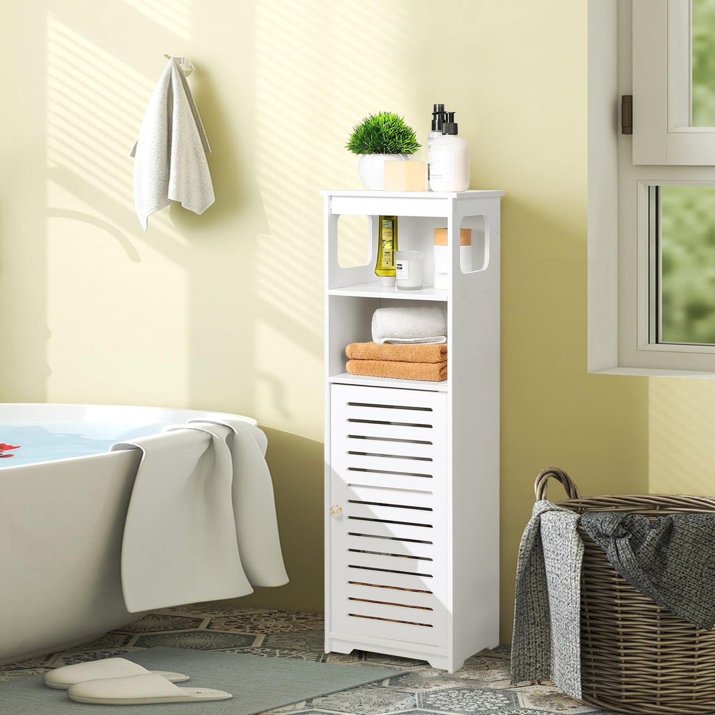 Bathroom Cabinet Waterproof, White Storage Cabinet Floor Standing Home Storage Furniture Shelf,Suitable for Toilet Bedroom Kitchen Living Room (RD)