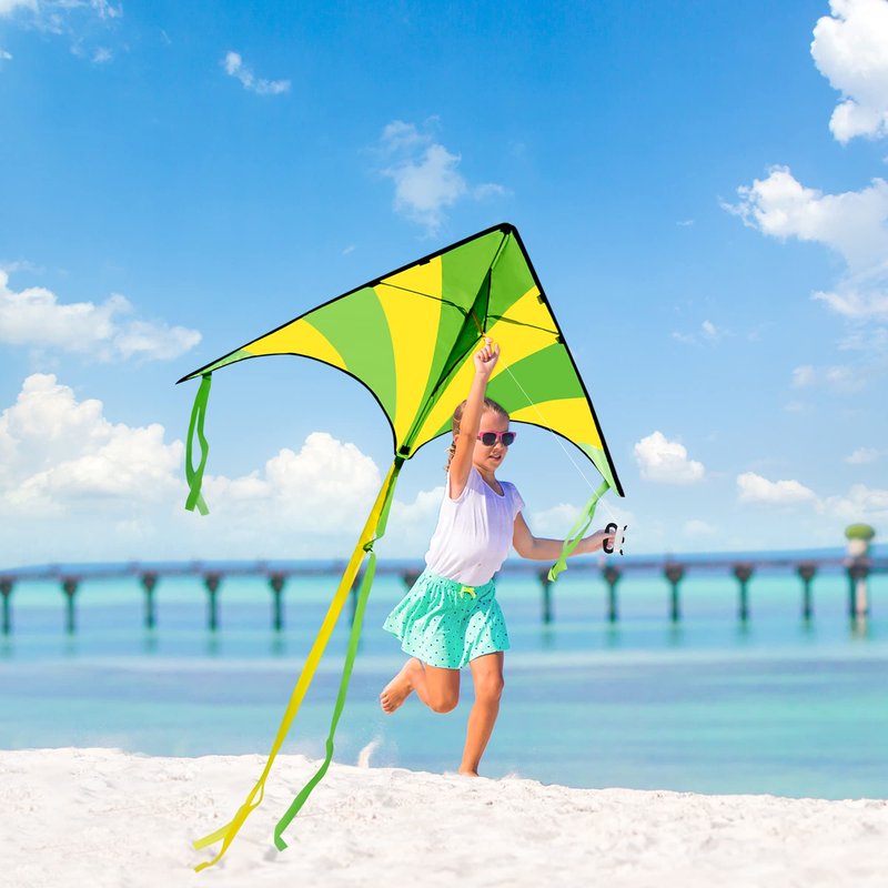 JOYIN 3 Packs Large Delta Kite Green, Blue and Rainbow, Easy to Fly for Kids with 262.5 ft String, Large Delta Beach Kite for Outdoor Games and Activities