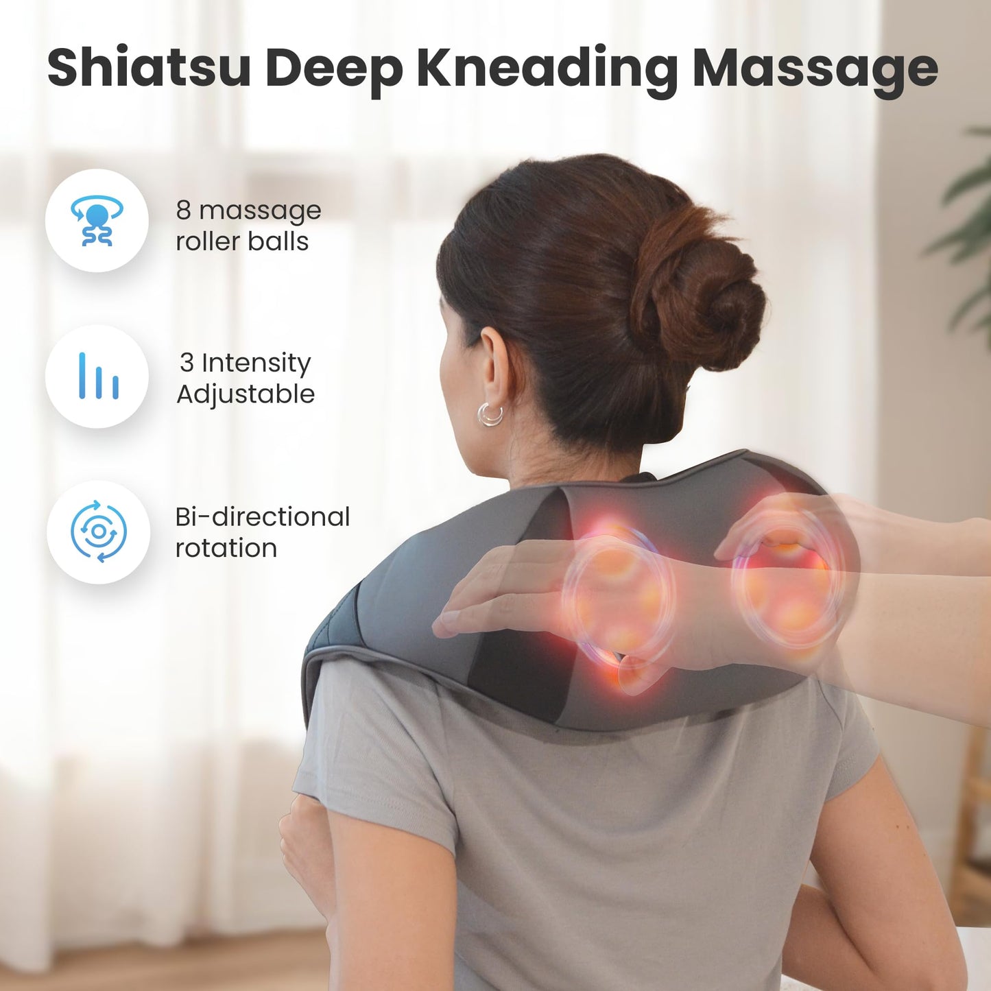 COMFIER Shiatsu Neck and Shoulder Massager,Gifts for Mom Dad,Deep Kneading Massage Pillow with Heat, Back Massager, Pillow Massage, Black