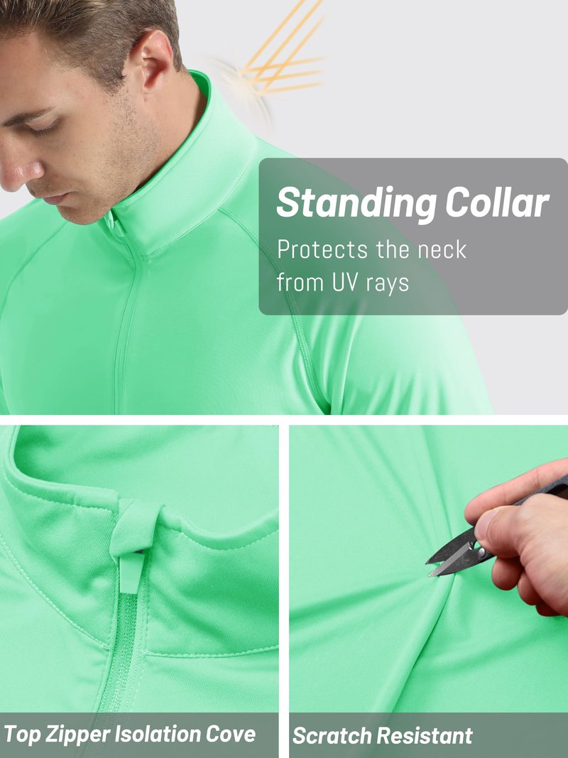 TACVASEN Sun Shirts for Men Long Sleeve Swim Shirts Quarter Zip Pullover 1/4 Zip Men Rash Guard Shirts Quick Dry Tops Outdoor Mint Green