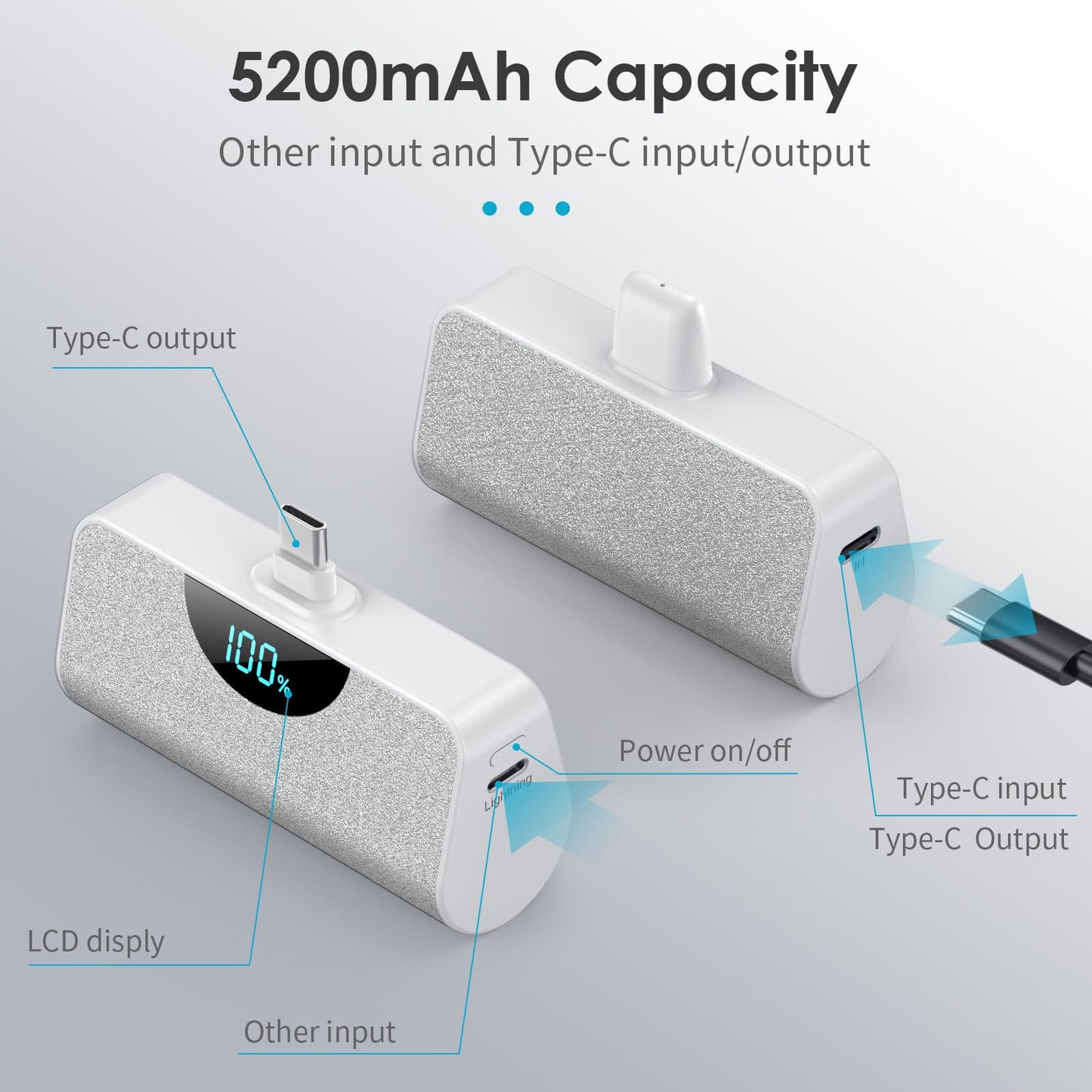 Mini Portable Charger USB-C Power Bank 5200mAh,Ultra Compact LCD Display Battery Pack Backup Charger Compatible with iPhone 17/17 Air/17 Pro/17 Pro Max/16/16 Plus/16 Pro Max/15 Series,Samsung-Green