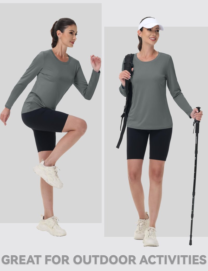 MAGCOMSEN Long Sleeve Shirts Women SPF Sun Protection Moisture Wicking UV Shirt Lightweight Hiking Athletic Tops Grey M