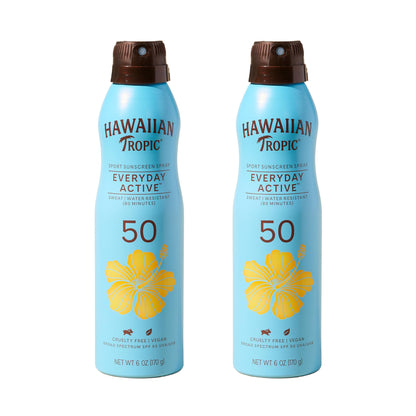 Hawaiian Tropic Everyday Active Spray Sunscreen SPF 50 | Body Sunscreen Spray SPF 50, Sunblock, Oxybenzone-Free, 6oz each Twin Pack