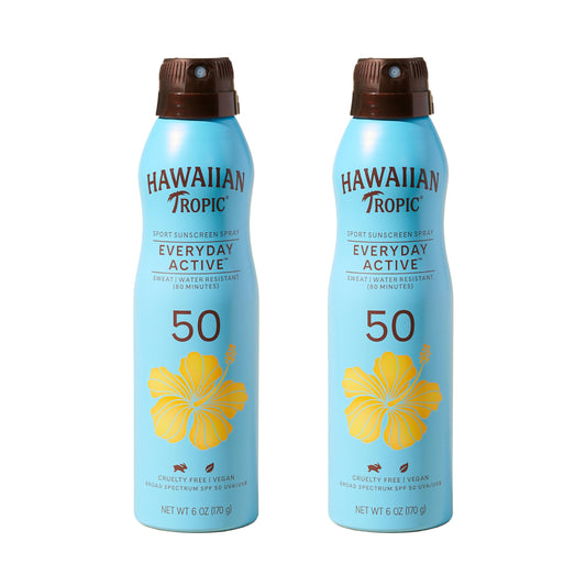 Hawaiian Tropic Everyday Active Spray Sunscreen SPF 50 | Body Sunscreen Spray SPF 50, Sunblock, Oxybenzone-Free, 6oz each Twin Pack