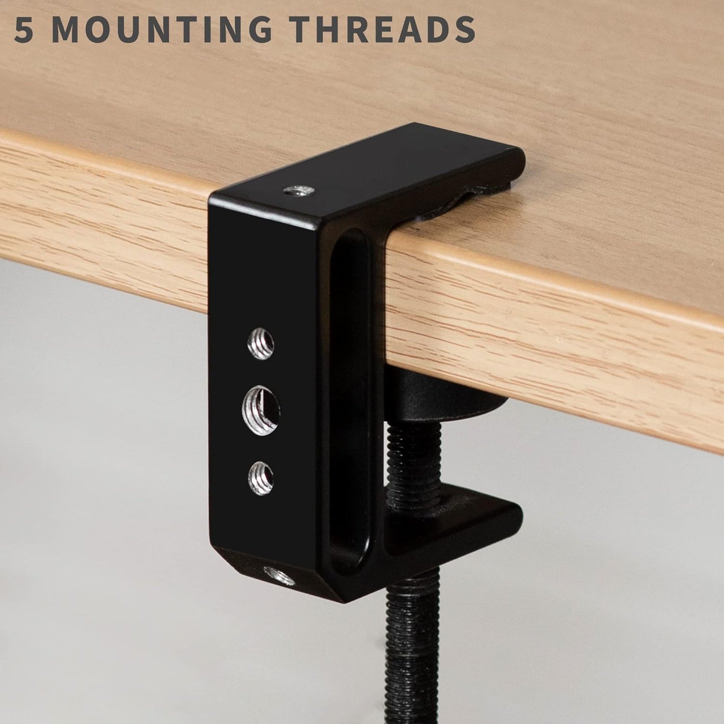 VIVO Aluminum C-Clamp with 1/4 inch-20 and 3/8 inch-16 Female Socket, 5 Mounting Threads, up to 1.8 inch Desktops, 2 Pack, Black, MOUNT-CP02