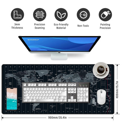 Anpollo Gaming Mouse Pad (900x400x3mm) Extended Mouse Mat Large Non-Slip Desk Pad with Precision Locked Edges Comfortable Keyboard Mat Suitable for Office Gamer Home - Black World Map