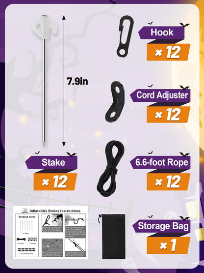 12 Pcs Halloween Metal Inflatables Stakes - Heavy Duty Inflatable Stakes and Tethers, Yard Ground Blow Up Stake Pegs for Halloween Outdoor Inflatable Decoration Tie Downs Gifts
