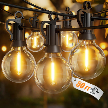 Brightown Outdoor String Lights - Connectable Dimmable LED Patio String Lights with G40 Globe Plastic Bulbs, All Weatherproof Hanging Lights for Outside Backyard Porch (50 ft - 25 LED Bulbs)
