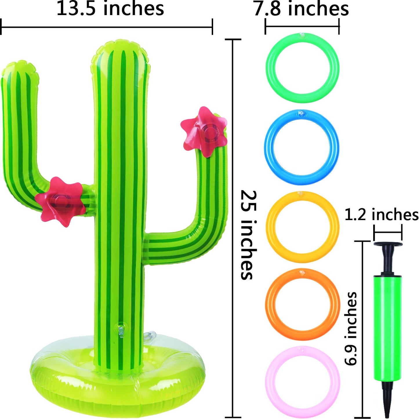 Gejoy 2 Pieces Inflatable Cactus Ring Toss Game Set Floating Swimming Ring Toss with 10 Pieces Inflatable Rings for Summer Hawaiian Pool Beach Luau Party Supplies
