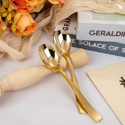 Liacere 360Pcs Plastic Spoons - 6.7 inch Heavy Duty Plastic Spoons-Heavyweight Gold Disposable Spoons-Gold Silverware for Halloween &Chrismas And Daily Using&Thanksgiving