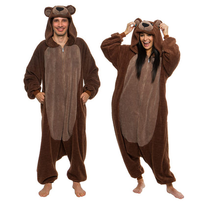 Funziez! Sherpa Bear Adult Onesie - Animal Halloween Costume - Plush Teddy One Piece Cosplay Suit for Adults, Women and Men(Brown, XX-Large)