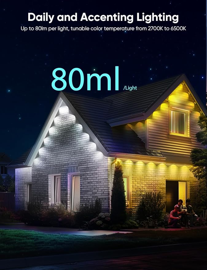 APPECK Permanent Outdoor Lights Pro 150ft, 108W RGBCW Eaves Light with 108 LED Lights, 80lm, Cuttable, 111 Scene Modes, IP67 Waterproof Lighting for Halloween Decoration, Work with Alexa, Black