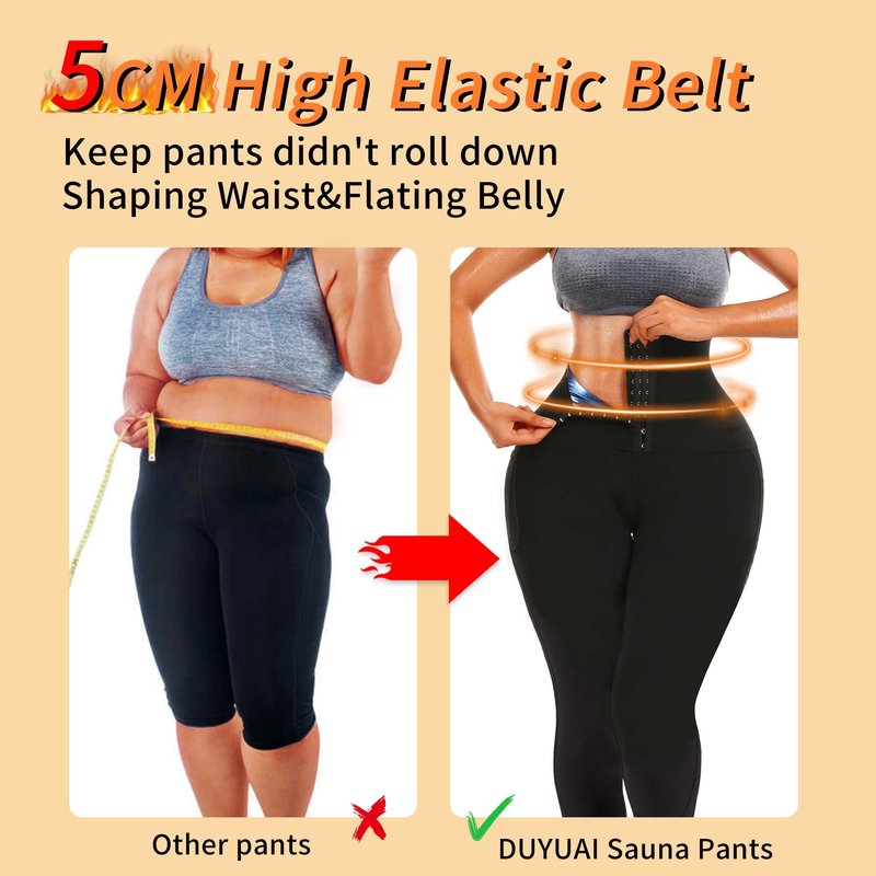 DYUAI Sauna Leggings for women High Waist Sauna Sweat Pants with pocket Compression Workout Legging Sauna Suit(WBH7006-01-S)