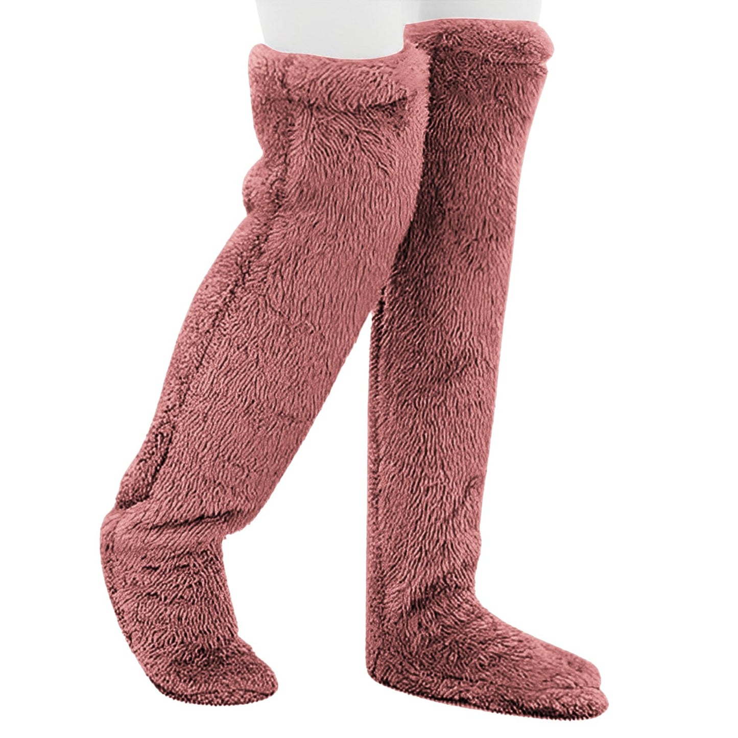 Wanheart Over Knee Lightweight Fuzzy Socks, Plush Slipper Stockings, Cozy Leg Warmers for Men & Women – Open Toe Design for Home & Sleep (LightCoral)