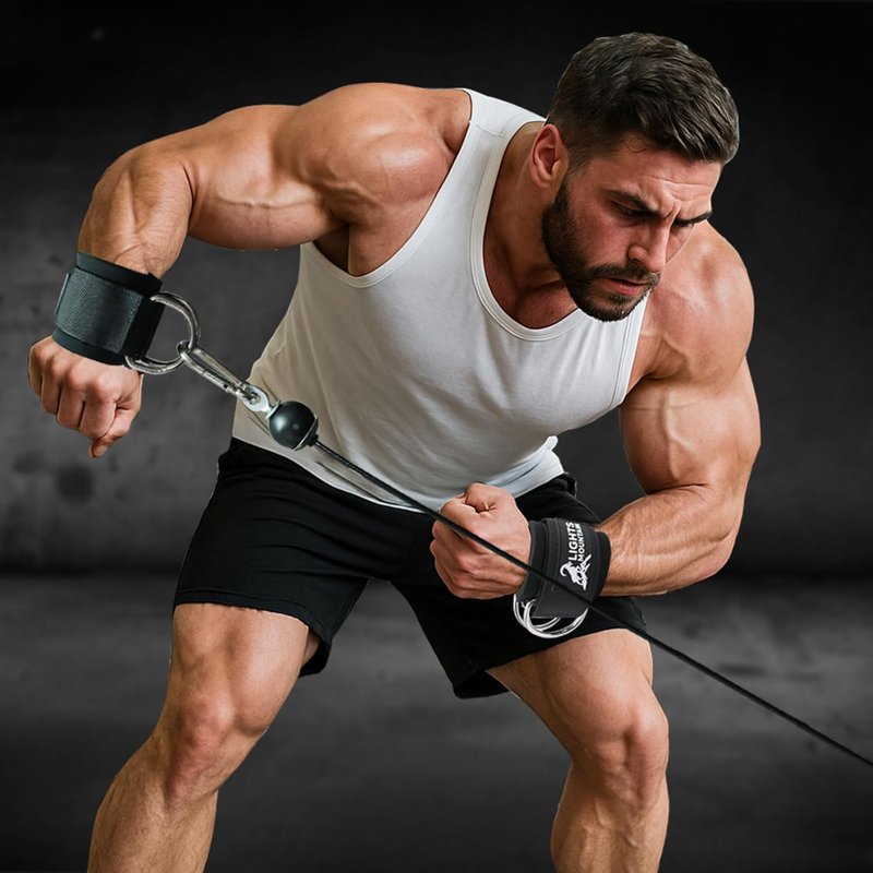Adjustable Wrist Cuffs for Cable Machine Attachments - Padded Straps with Dual D-Rings for Forearm & Arm Training