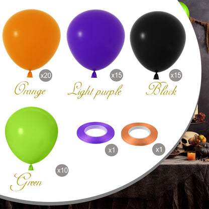NEBURORA 60pcs Halloween Party Balloons Kit 12inch Orange Black Green Purple Balloons with Ribbons for Halloween Theme Party Background Classroom Indoor and Outdoor Party Decorations