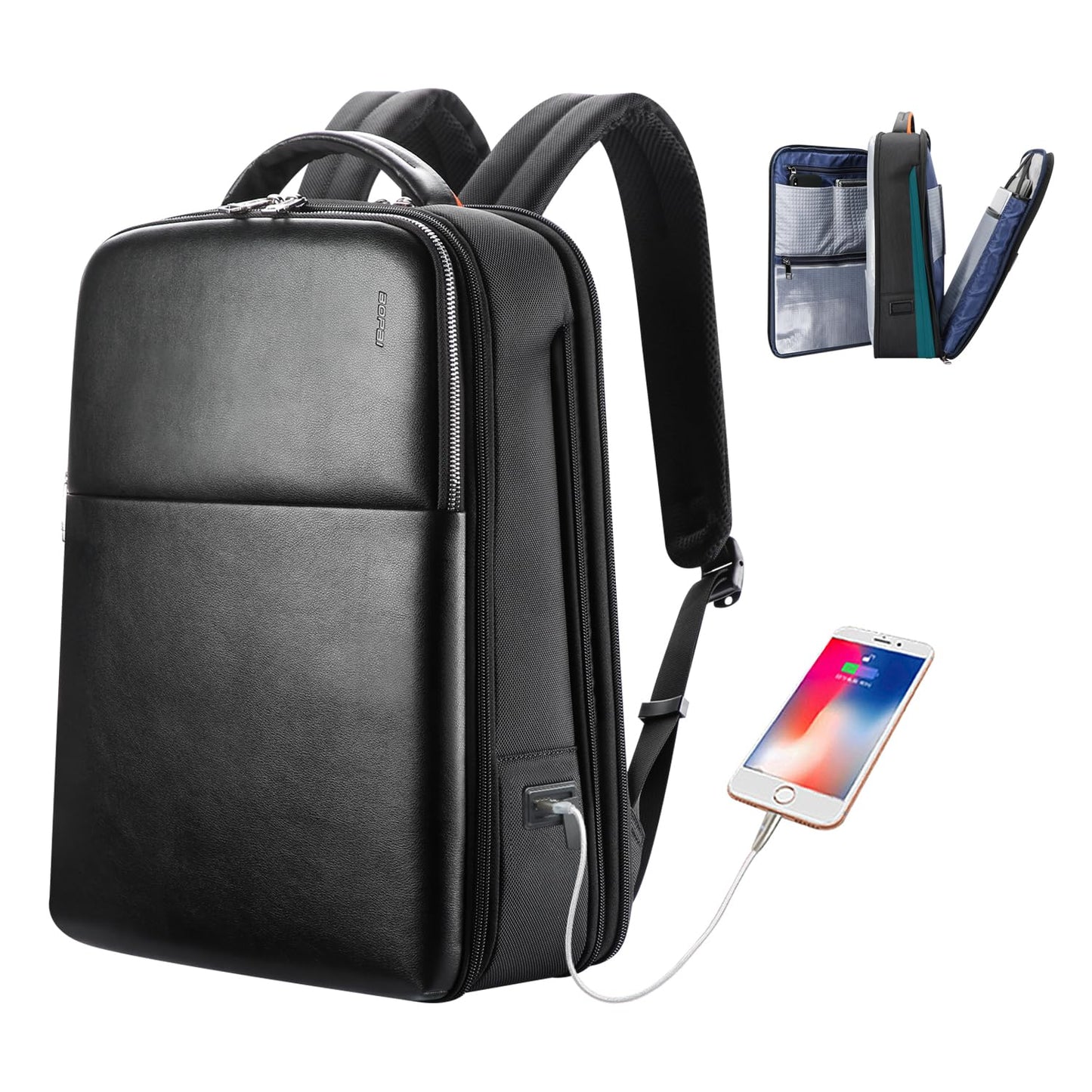 BOPai Business Smart Travel laptop Backpack Men 15.6 Inch USB Charging Waterproof 30L Large Expandable Convertible Friendly Carry Flight Approved Work Anti Theft Durable Black Rucksack