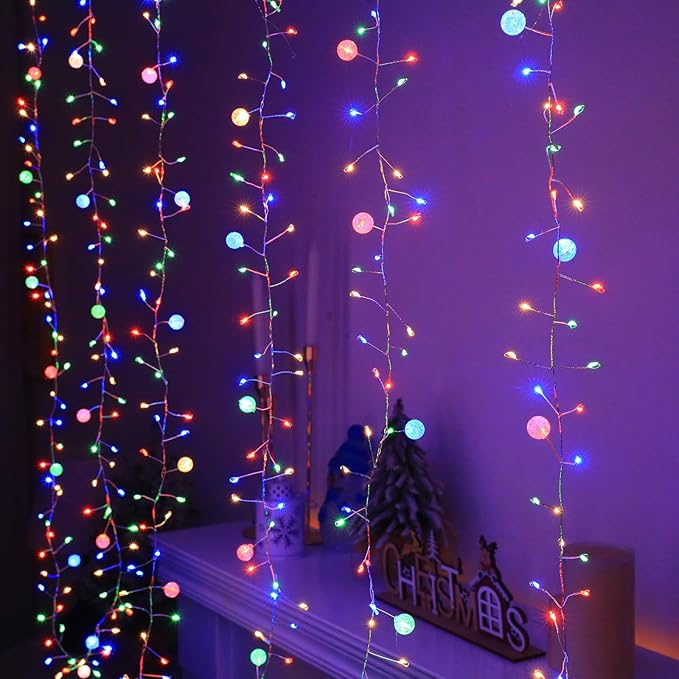 Copper Wire Firecracker Christmas Lights, 26FT 400LED Plug-in Twinkle Cluster Fairy Lights for Christmas Tree with Remote for Bedroom Dorm Wreath DIY Wedding Christmas Decoration