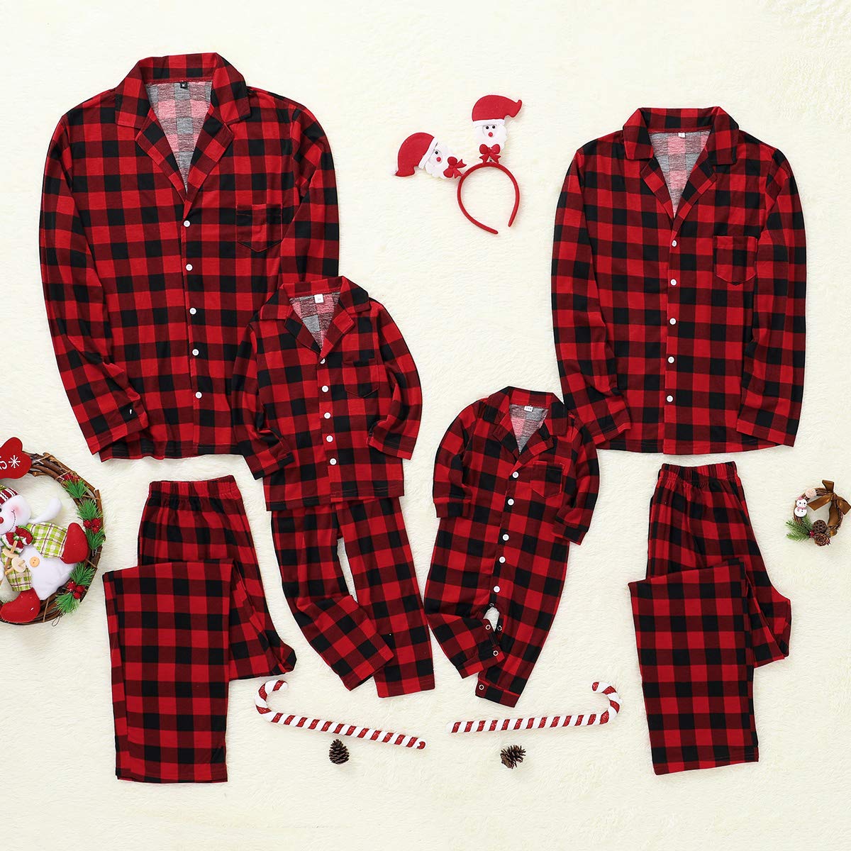 CARETOO Matching Family Pajamas Sets Long Sleeve Christmas Reindeer Plaid Pjs Striped Kids Holiday Sleepwear Homewear (Red, Medium/Women's)