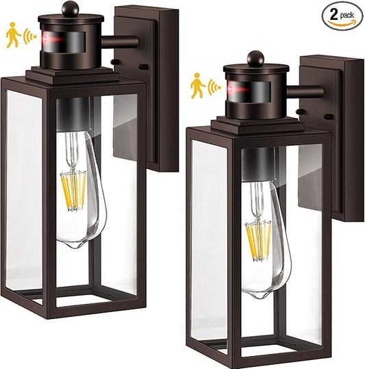 VIANIS 2 Pack Outdoor Wall Lantern, Motion Sensor Porch Light for Entryway, Oil Rubbed Bronze Dusk to Dawn Outdoor Garage Lighting Fixtures Wall Mount, Waterproof Exterior Front Door Sconce Lamps